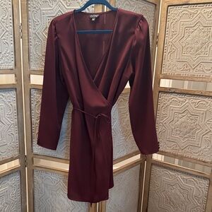 Topshop Burgundy Long Sleeve Dress